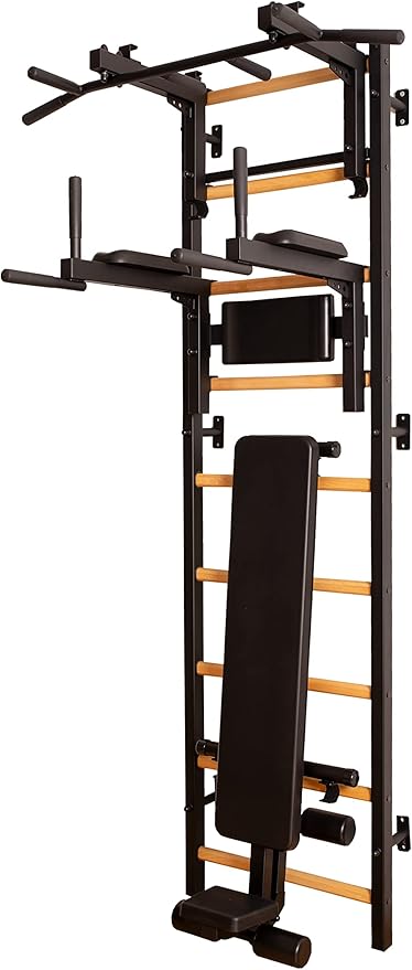 BenchK - Wooden Swedish Ladder Wall Stall Bar - Indoor Chin Up Bar Workout Equipment for Home Exercise, Physical Therapy, ...