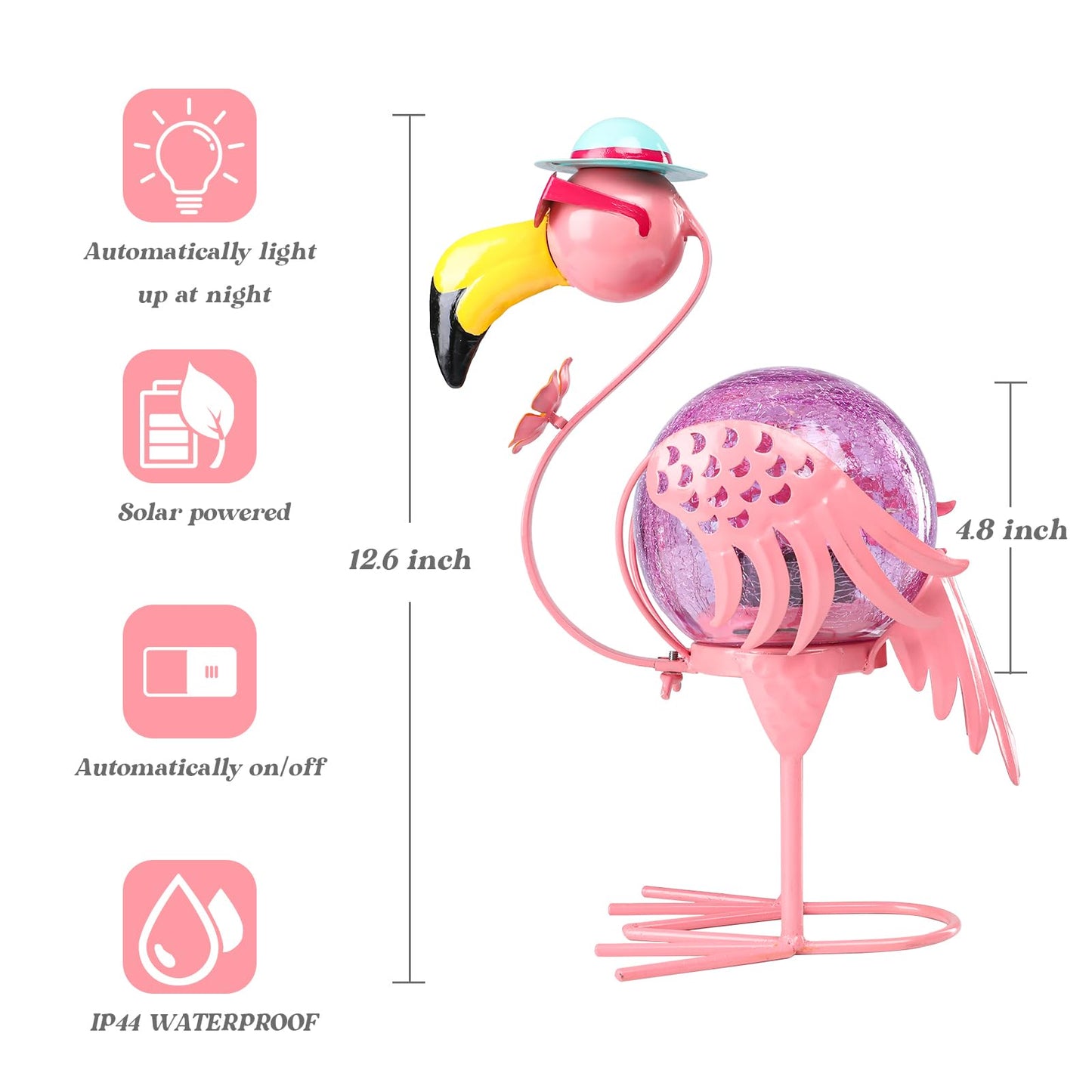 MUMTOP Flamingo Solar Lights - Waterproof LED Lanterns for Outdoor Garden, Pink, Model 891a