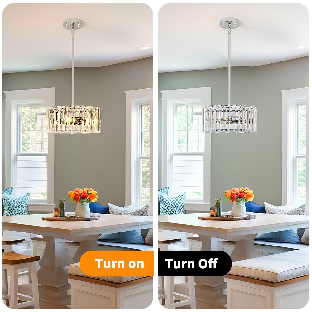 Modern Crystal Chandelier For Dining Room  Chrome Semi Flush Mount Ceiling Light Fixtures  Round Kitchen Hanging Drum Pendant Lights Ceiling  12?Crystal Pendant Lighting For Foyer Bedroom Living Room