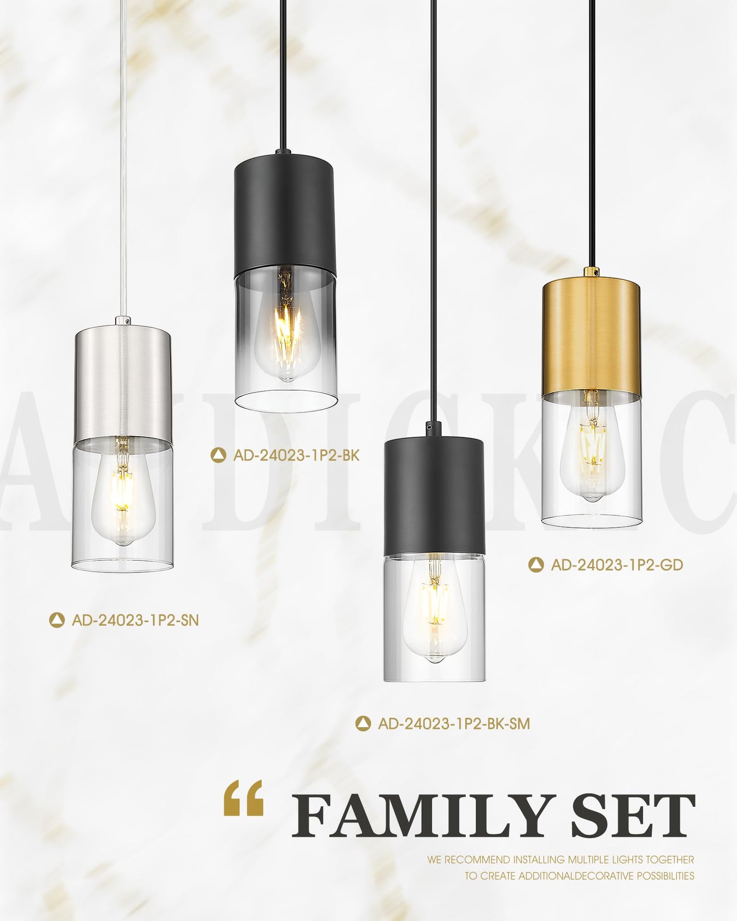 Audickic 2-Pack Pendant Lights Kitchen Island  Brushed Gold Shade Hanging Lights Fixtures With Cylinder Clear Glass  Brass Kitchen Pendant Lighting Over Island For Dining Room  Ad-24023-1P2-Gd