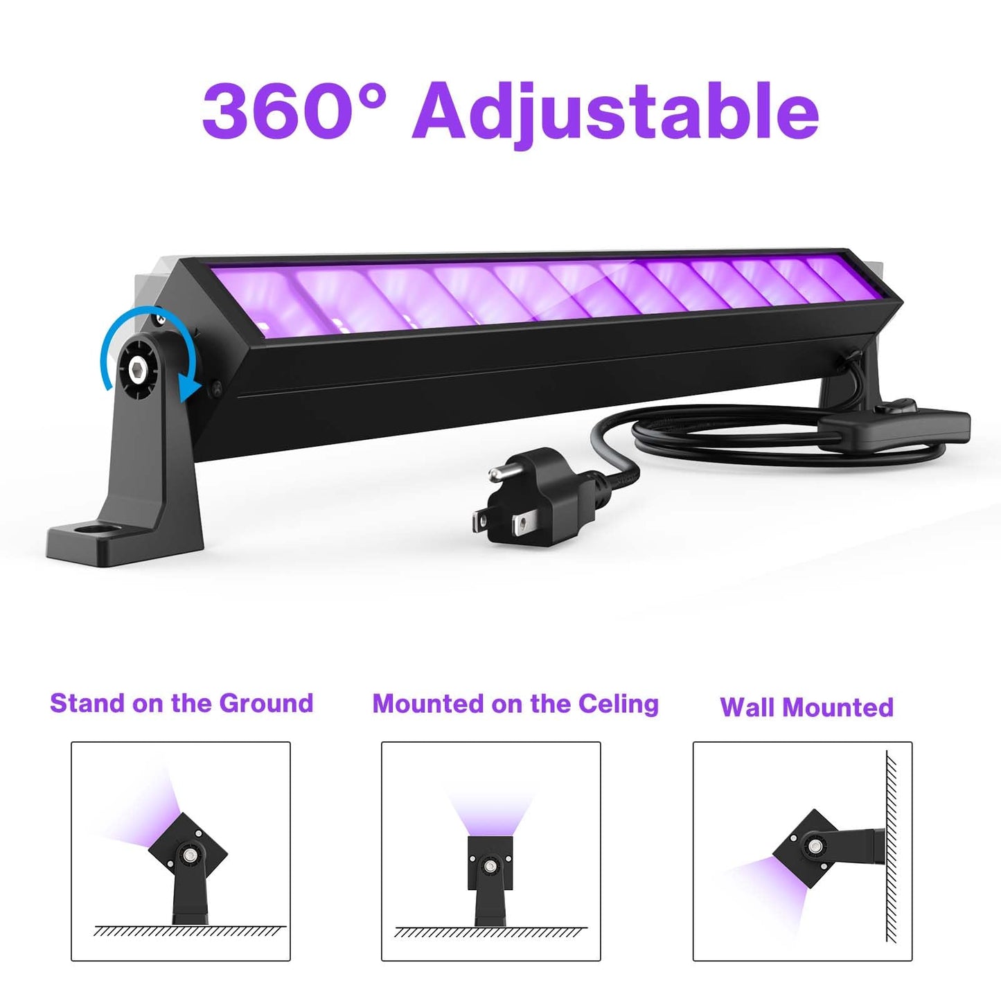 Atfoyer 40W Led Black Light Bar - Fluorescent Lighting For Parties & Halloween, Covers 484 Sq.Ft, Aluminum, Black, Model Atc40Ctuv