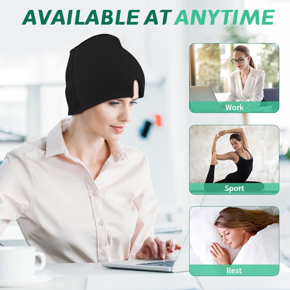 Migraine Relief Cap, Soothing Headache Ice Face Mask Products, Hot and Cold Therapy, Migraine Headache Relief Cap for Migraine, Sinus, Puffy Eyes, Tension, Stress and Hangover (Black+Green)