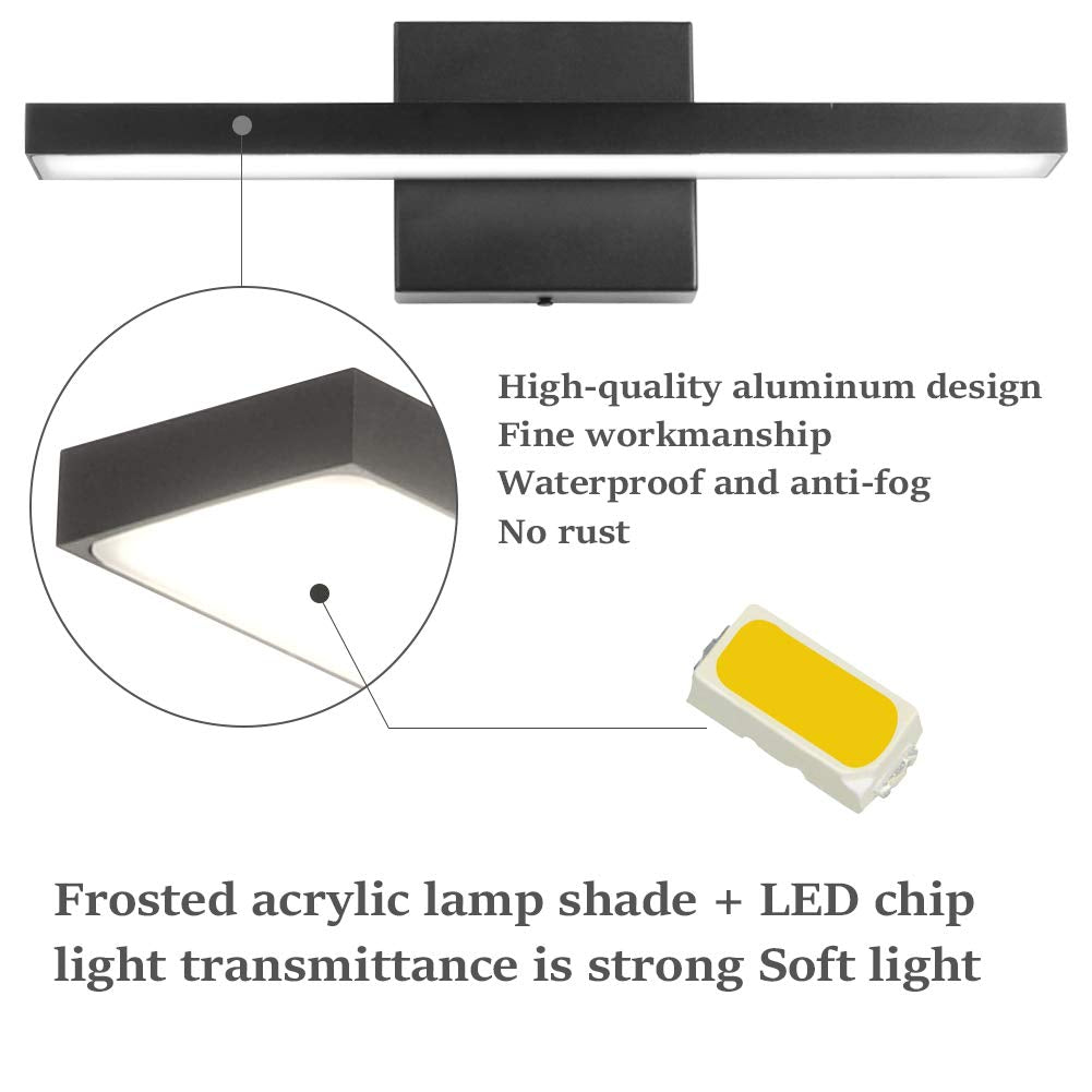 Ralbay Modern Led Vanity Light, 15.7 Inch, 12W Frosted Aluminum, Non-Dimmable Cool White 6000K For Bathroom Lighting Fixtures