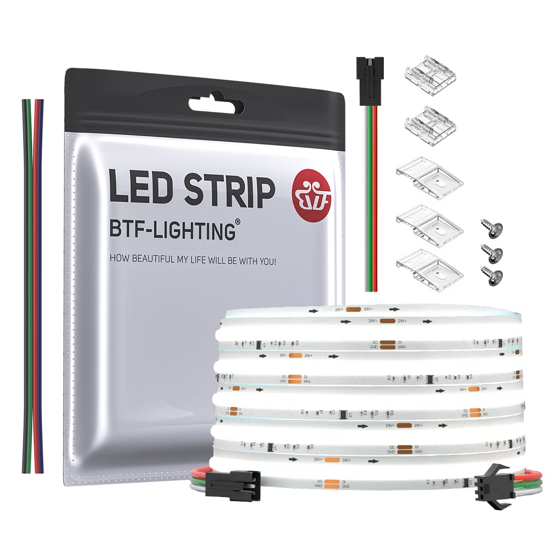 Btf-Lighting Fcob Cob Led Strip Addressable Ws2811 Ic 6000K Cool White Flexible High Density Uniform Chasing White Light 16.4Ft Dc24V Cri 90+ 360Led/M For Indoor Decor(No Adapter Or Controller)