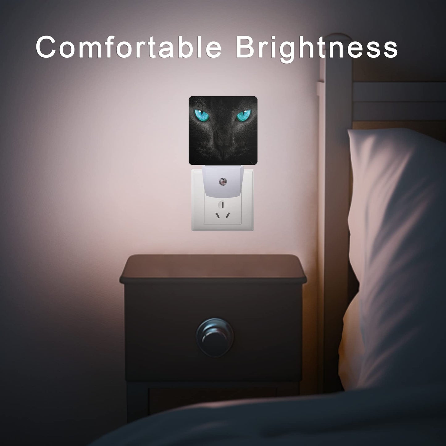 Oeaskly Cat Night Light Black Cat Eye Plug-In Night Lights With Dusk-To-Dawn Sensor For Girlfriend/Boyfriend Gift Sleep Friendly Lamp For Bedroom  Bathroom And Living Room 0.5W
