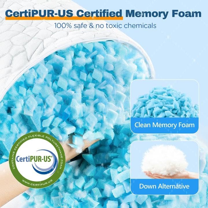 Cooling Bed Pillows for Sleeping 2 Pack Shredded Memory Foam Pillows Standard Size Set of 2, Adjustable Cool Pillow for Si...
