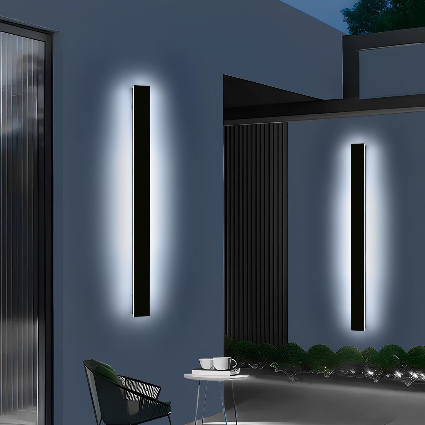 Mikeru 3CCT Dimmable Outdoor Wall Sconce, 39.3in IP65 Waterproof, Remote Control, Black, Model FTBD-ZB2P, 2-Pack