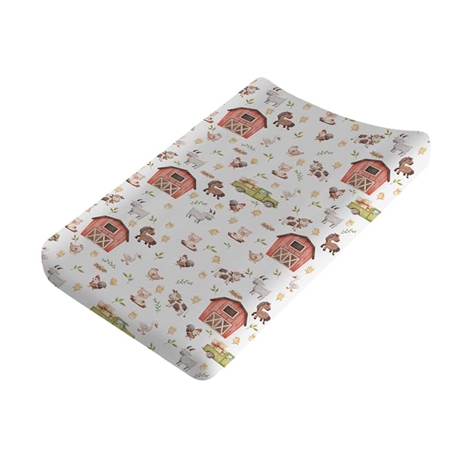 Baby Farm Life Changing Pad Covers for Boy Girl 32''x16'' Farm Animals Pig Goat Horse Cow Chick Rooster Duck Leaves Barn Truck Unisex Fitted Diaper Changing Pad Mats Soft Cradle & Bassinet Sheets