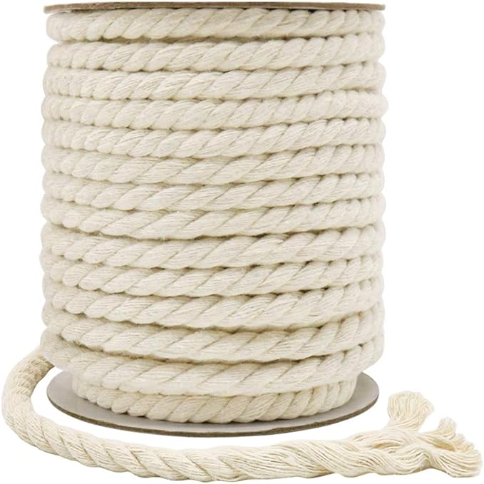 Tenn Well 8mm Macrame Cord, 59 Feet 3Ply Twisted Craft Cotton Rope Thick Nautical Rope for Crafts, Wall Hangings, Plant Ha...