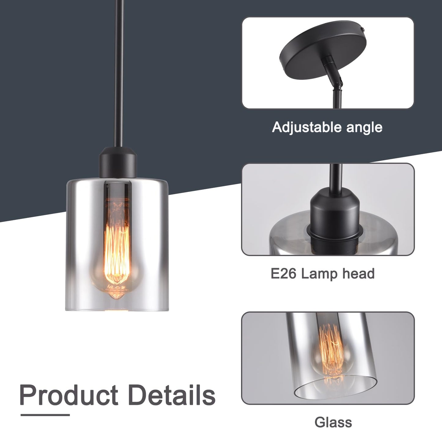 Ihengyanlt 2 Pack Pendant Light Kitchen Island Pendant Lighting  Hanging Light With Silver Gradient Glass Shade  Black Modern Indoor Hanging Lamp