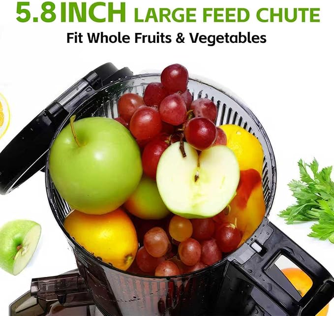 Cold Press Juicer, 5.8" Wide Feed Chute Juice Extractor Machine with 400W, High Juice Yield, Slow Masticating Juicer for Whole Vegetables & Fruits, Grey
