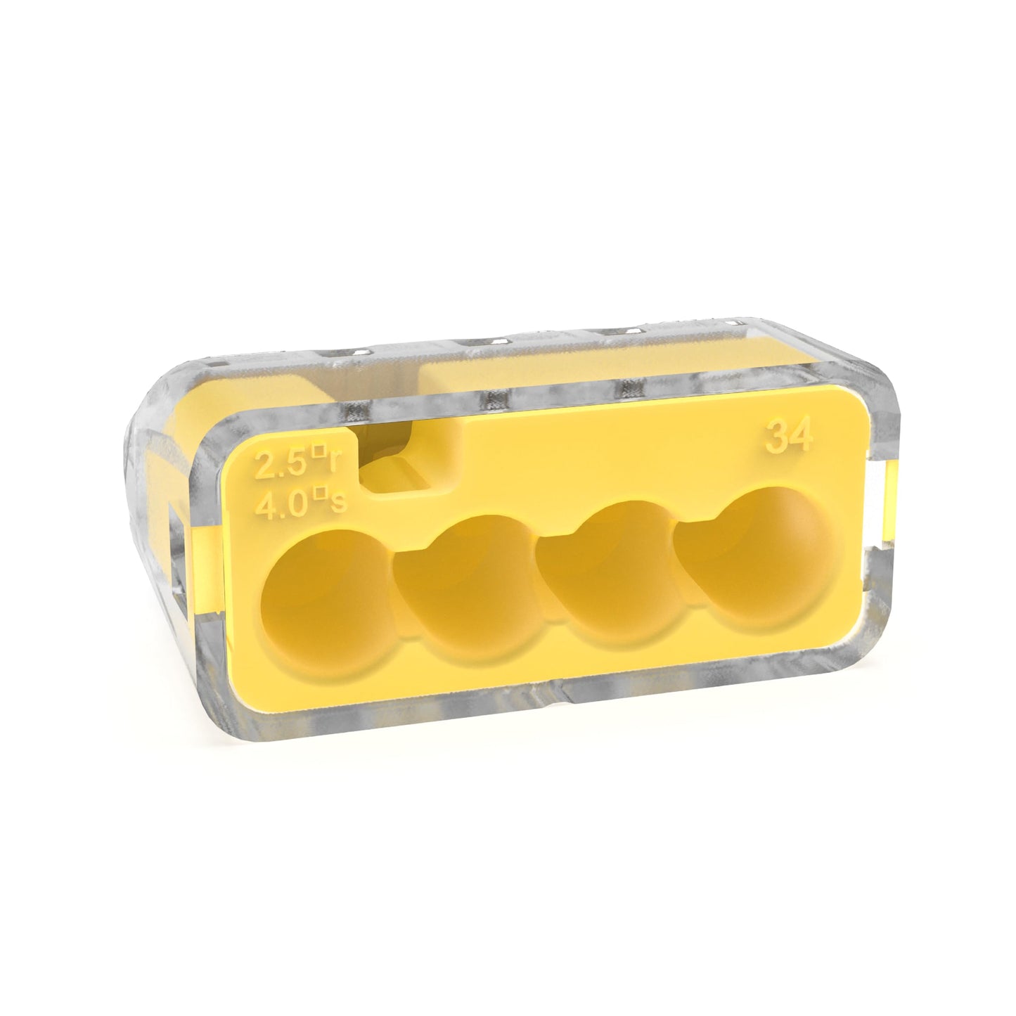 IDEAL Electrical 30-1034P In-Sure Push-In 4 Port Wire Connectors, 12-20 AWG Solid, Yellow (100 Pack)