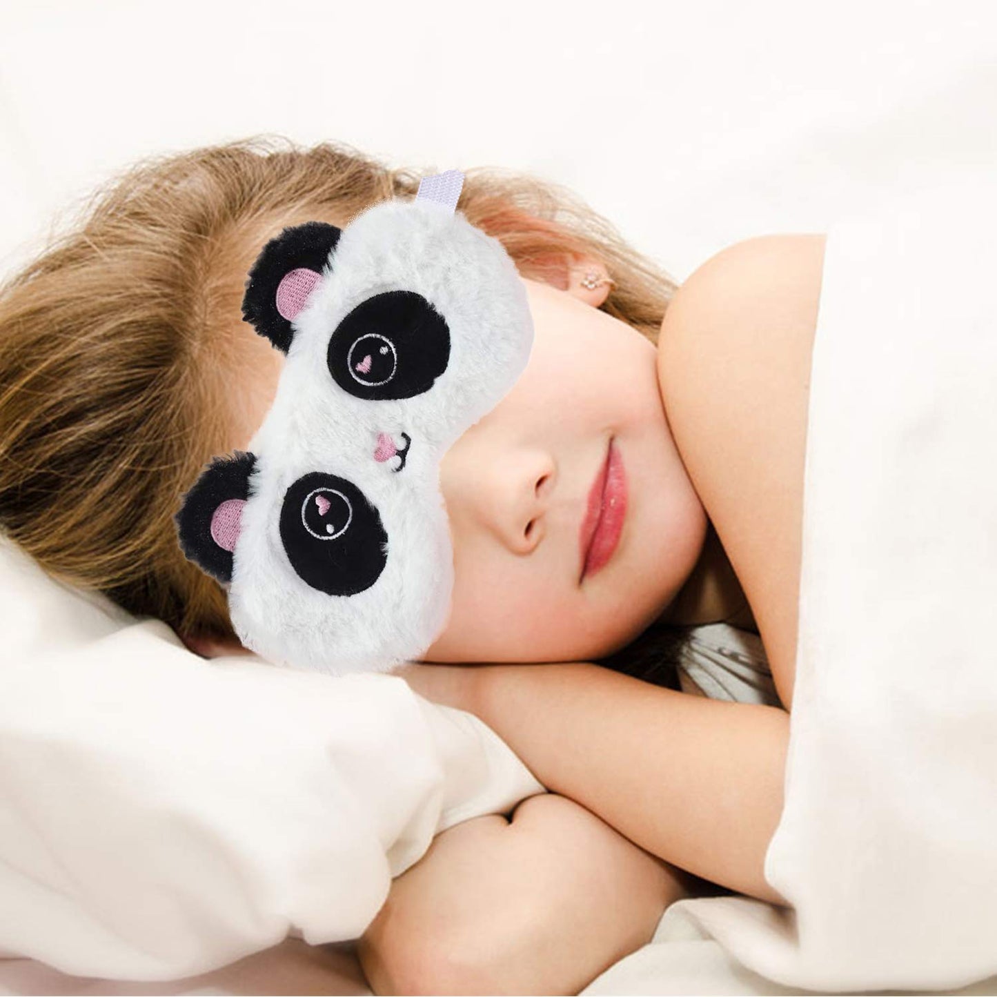 Ulbemoll Cute Panda Sleeping Mask, Soft Fluffy Plush Blindfold Funny Novelty Animal Sleep Mask Eye Cover Eyeshade for Kids Girls Boys Women Men Night Nap Travel Meditation (Black & White, Panda)
