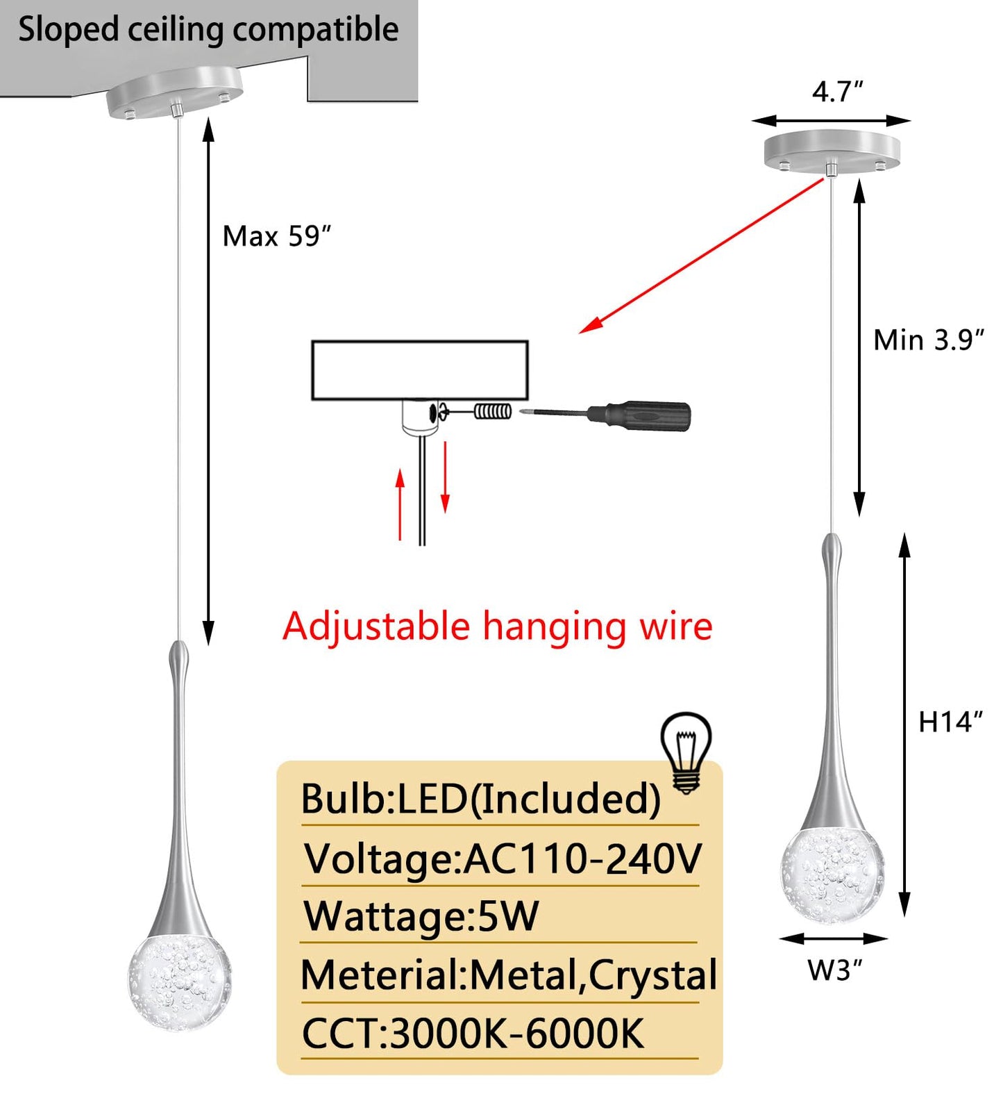 Cenozo Modern Pendant Lights For Kitchen Island Led Dimmable Crystal Glam Ceiling Pendant Lighting For Dining Room Hallway Bedroom Corner Lamp Brushed Nickel