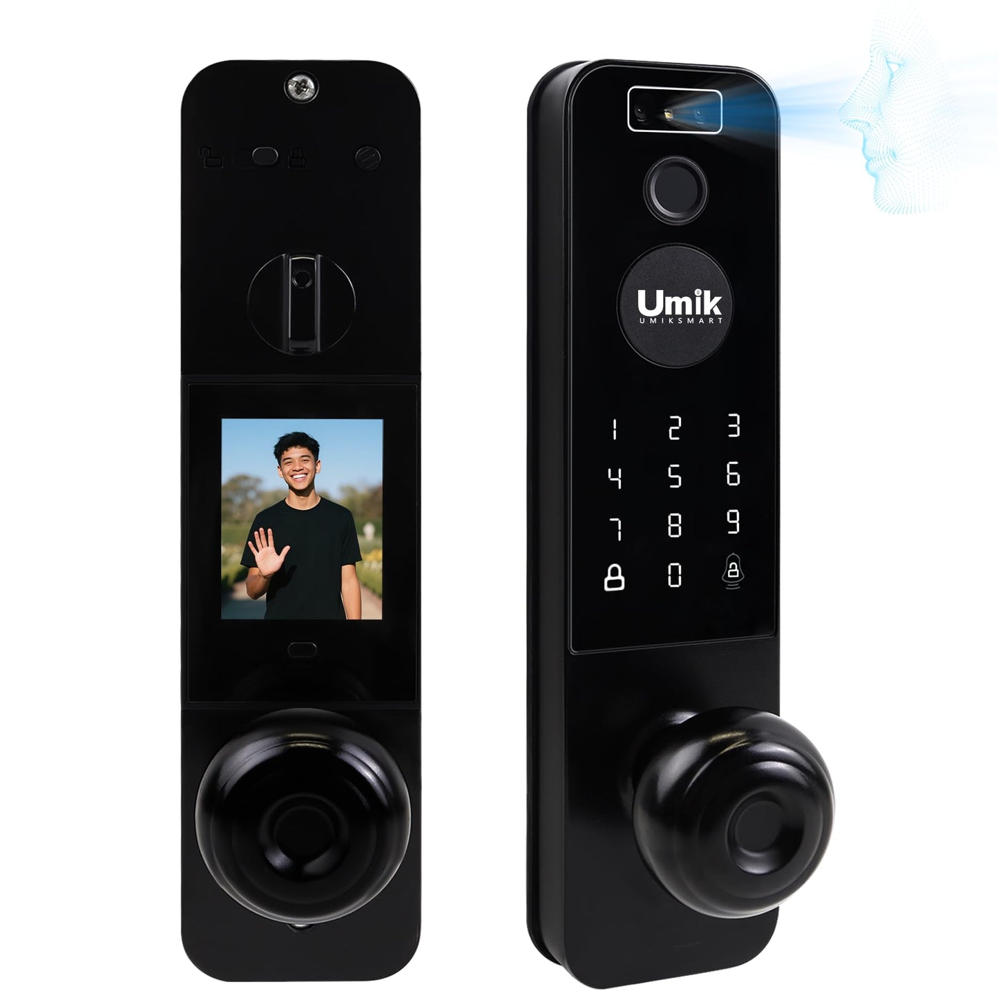 UMIK UMIKSMART 3D Face Recognition Smart Door Lock, Video Smart Lock with Camera&Doorbell, 6-in-1 Keyless Entry Door Lock for Front Door, APP Remote Control (Black)