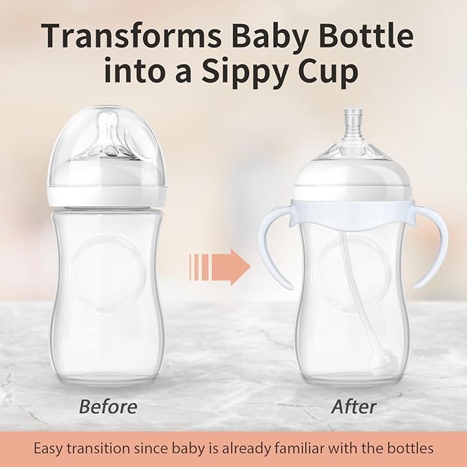 Straw Cup Conversion Kit Compatible with Philips Avent Natural Baby Bottle, Straw Transition Kit from Bottles, 4 Straw Top Nipples, 2 Weighted Straw Attachments, 2 Handles and 2 Cleaning Brushes