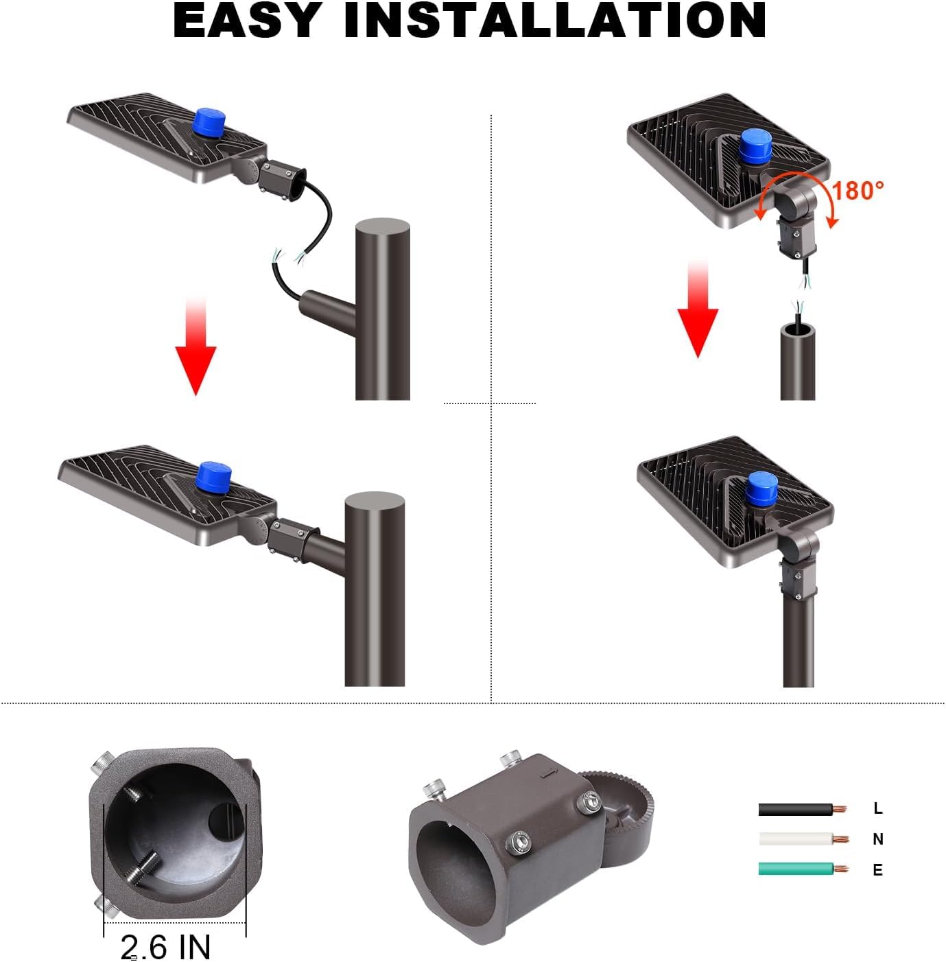 Juyace 480W Led Parking Lot Light Slip Fitter Mount Dusk To Dawn Outdoor Lighting Exterior Flood Commercial Outside Ip65 Waterproof 100-277V Security 2 Pack