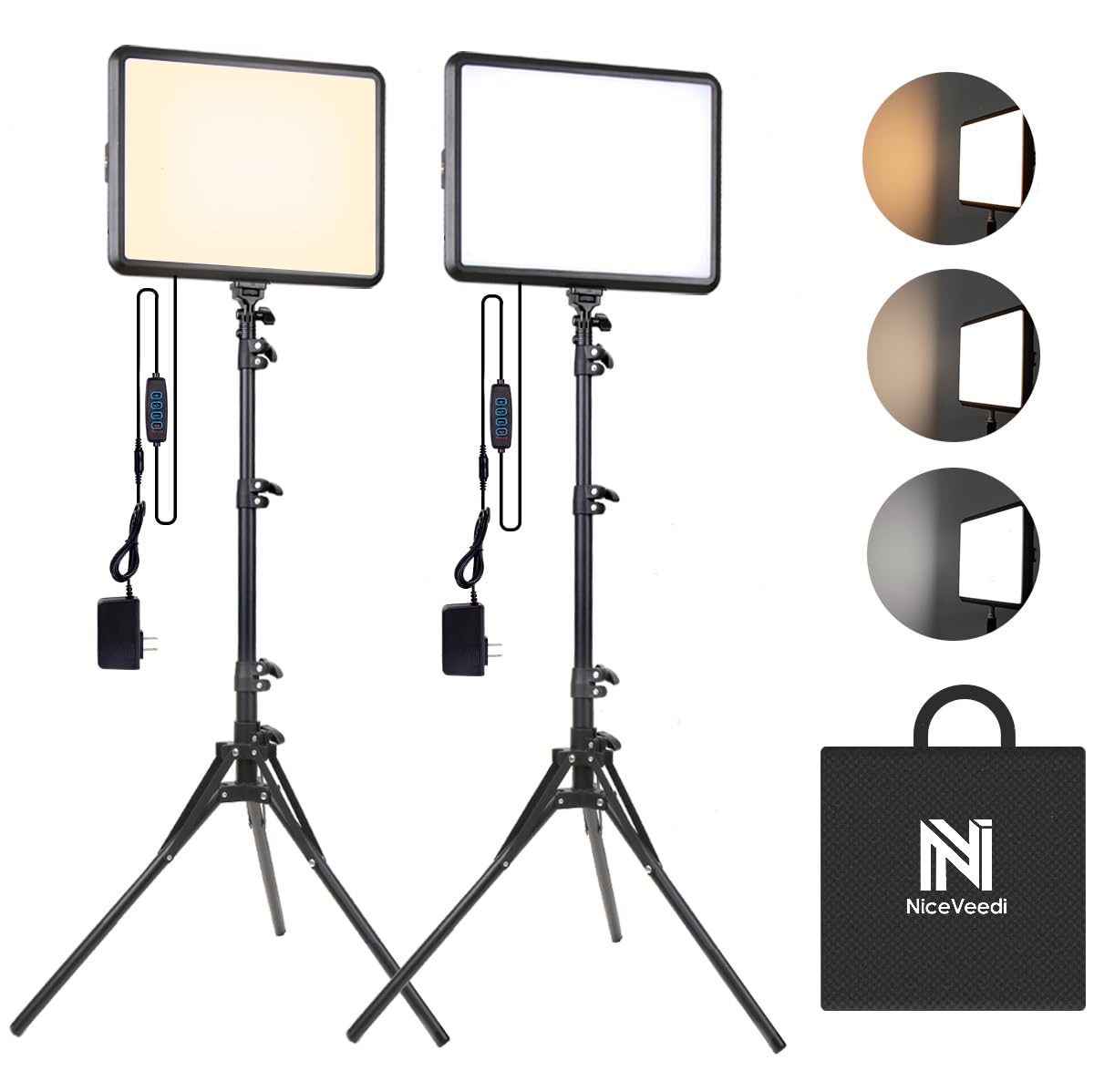 2-Pack Photography Lighting Kit, NiceVeedi 25W LED Video Light Kit, 2900-7000K Dimmable Studio Light with Tripod Stand, 73" Stream Light for Video Recording