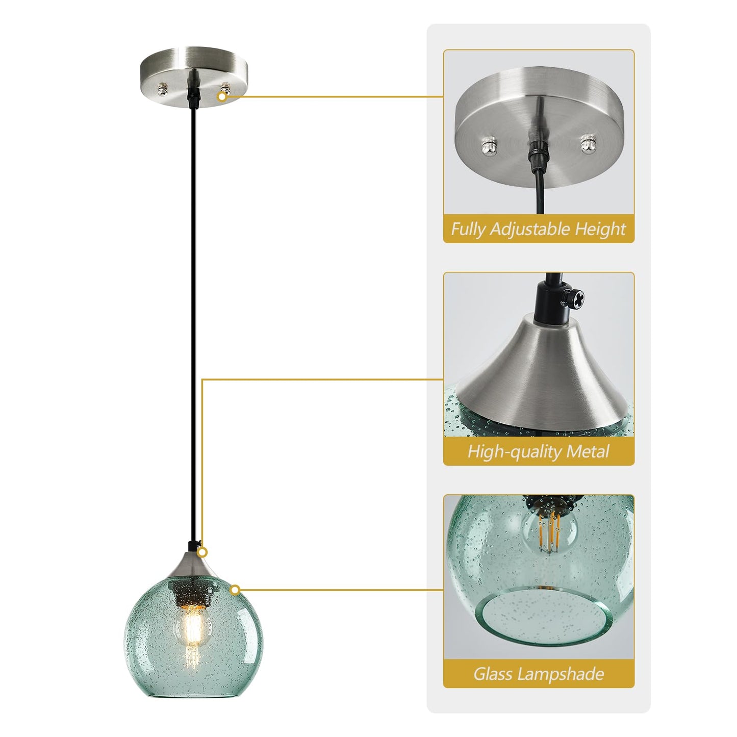 Lbsqj Light Green Glass Pendant Lights Kitchen Island Globe Pendant Light Fixtures Modern Pendant Lighting For Bedroom Living Dining Room Light Fixture (5.9 In  3 Pack)