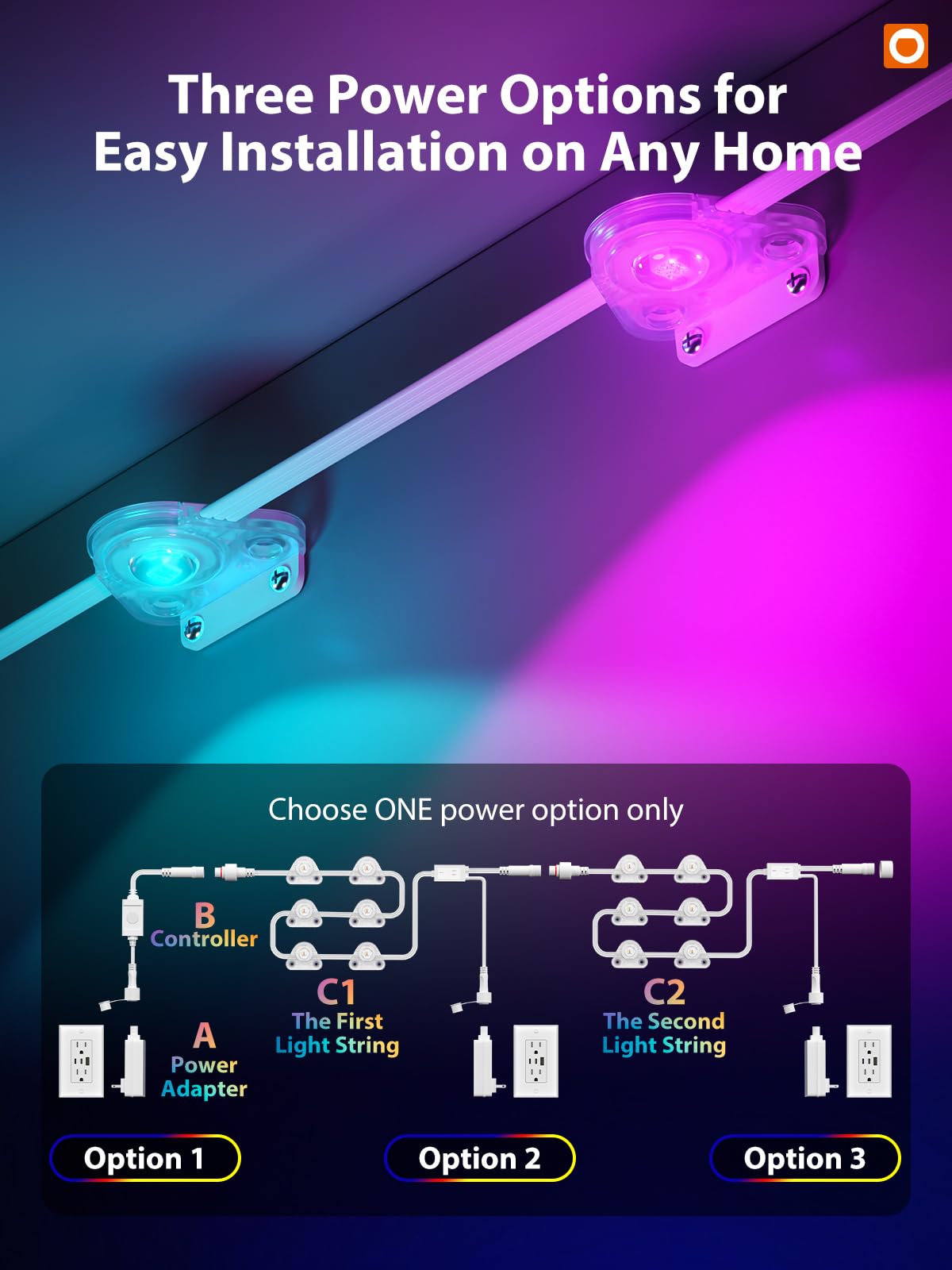 addlon 200FT Smart RGB LED Outdoor Lights, IP67 Waterproof, Cuttable & Extendable, White, Model USET-200FT100LED-B-243C+P3