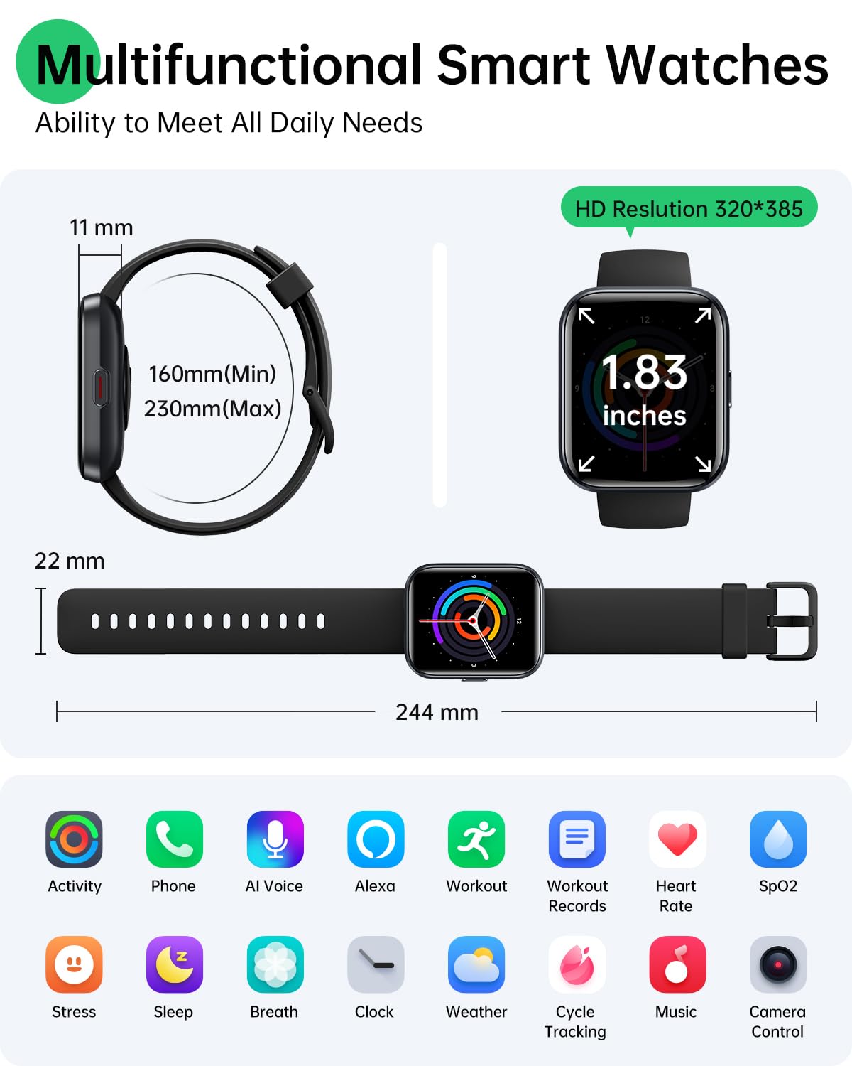 Smart Watches for Women and Men - 2025 New Smart Watch with 3 ATM Waterproof 1.83" Display 120+Sports,Fitness Tracker for iPhone Android Phone,Alexa,Call&Notification Alerts,Heart Rate&Sleep Monitor