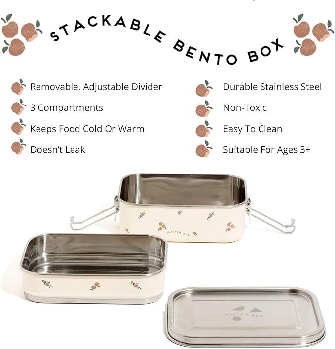 Maison Rue Lunch Box | Stainless Steel Lunch Container | Metal Bento Box | Leak-Proof 3 Compartments