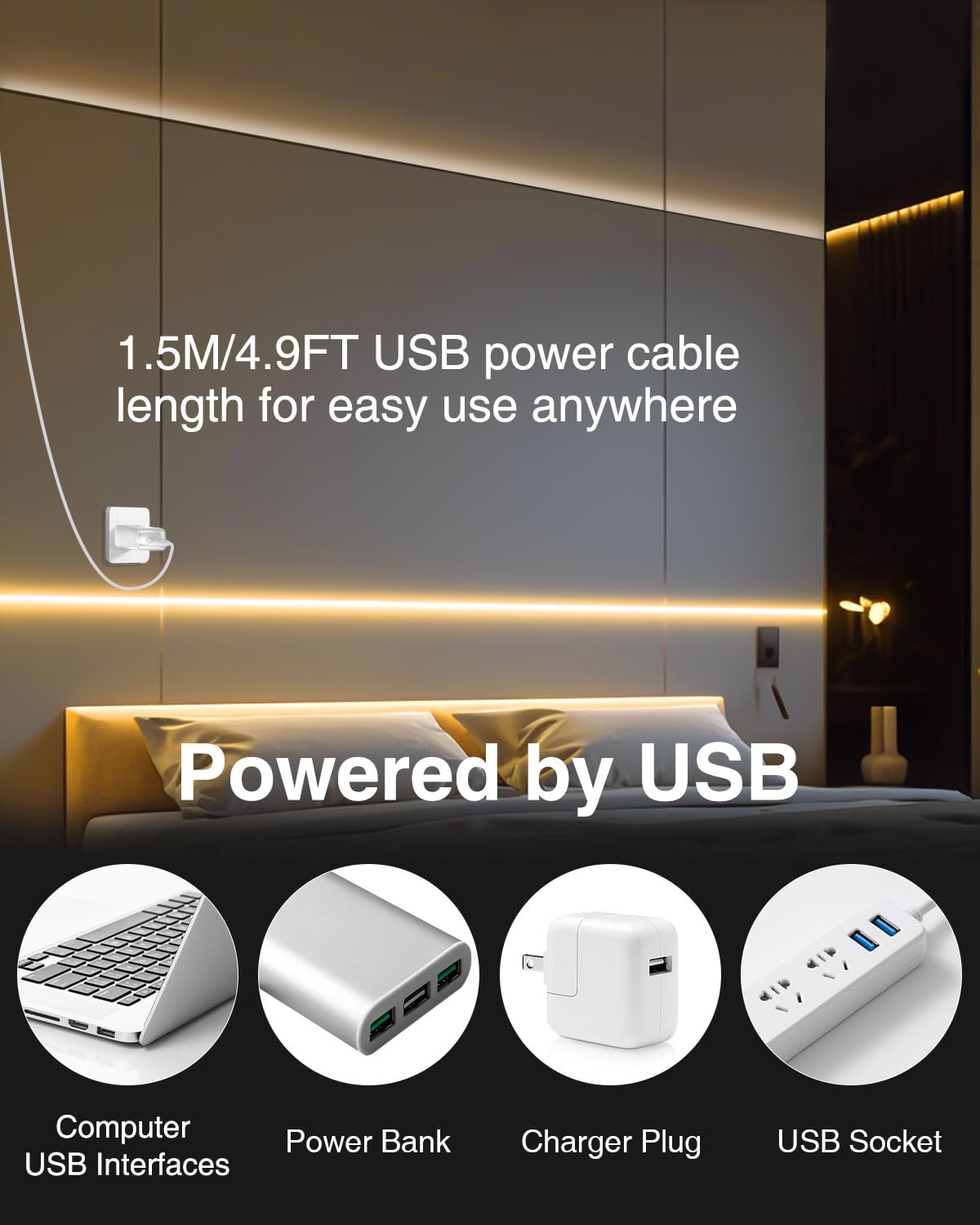 Aclorol Cob Led Strip Light 5V Usb Dimmable Led Strip Light 3000K Warm White 3.28Ft Rope Lights Flexible And Cuttable For Bedroom Wardrobe Kitchen Cupboard Staircase Home Diy Lighting 320Leds (2 Pack)