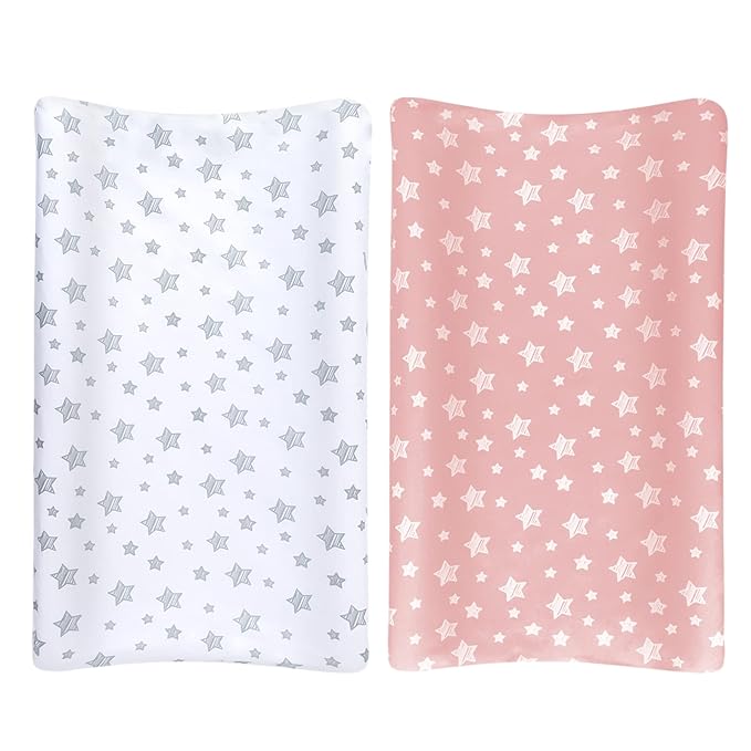 Changing Pad Cover for Girls 2 Pack, Lovely Print Soft Unisex Diaper Change Table Sheets, Fit 32"x16" Contoured Pad, Comfy Cozy 2-Pack Cradle Sheets, Pink&White