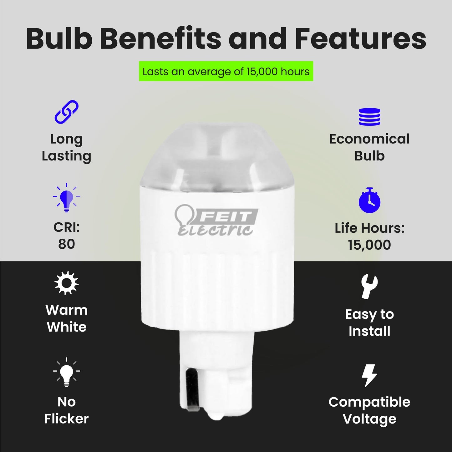 Feit Electric 2W Led Bulb, Dimmable Wedge Base, 20W Equivalent, 3000K Warm White, Model Lvw18/Led, 135 Lumens,