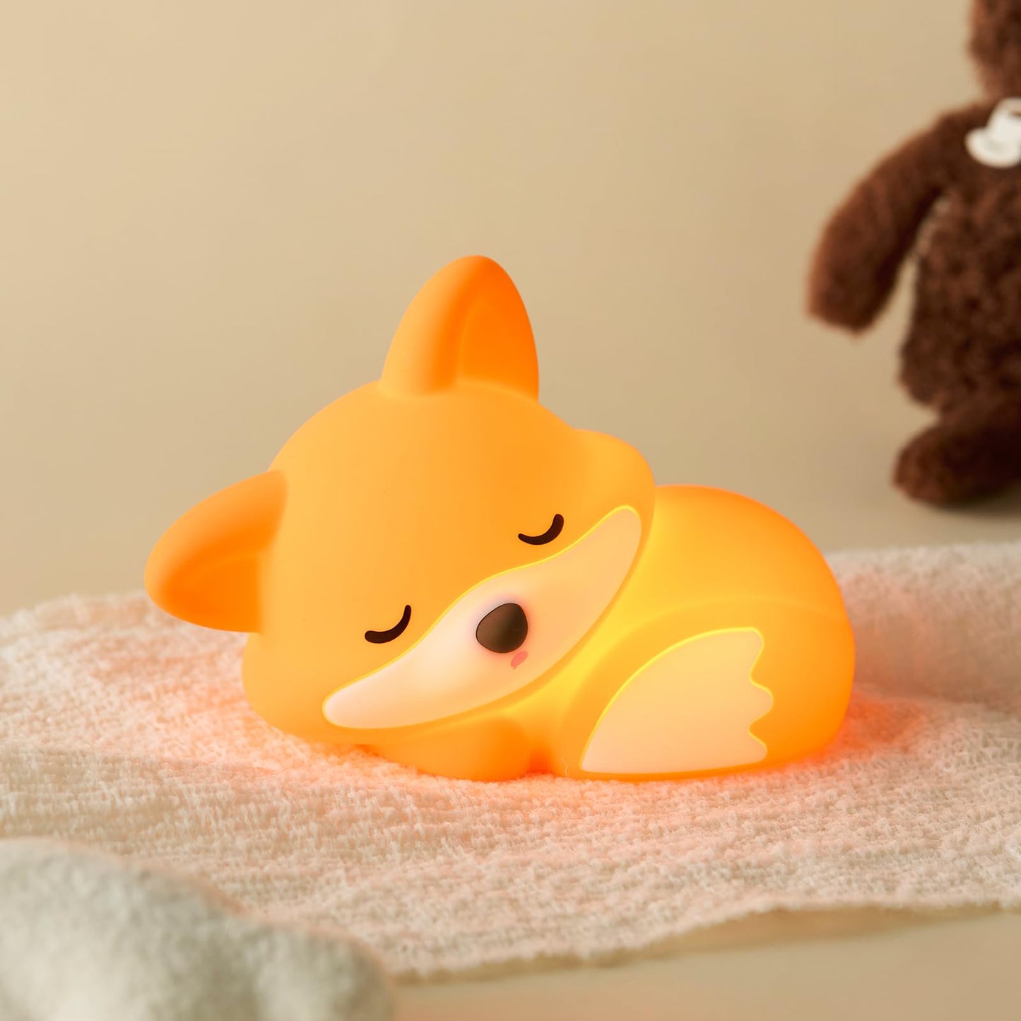 Cute Fox Night Light  Animal Lamp  Food Grade Silicone  Rechargeable  2 Level Dimmable  Squishy Nursery Nightlight For Desk Decor  Funny Gifts Stuff For Boys Girls Baby  White Elephant Gifts