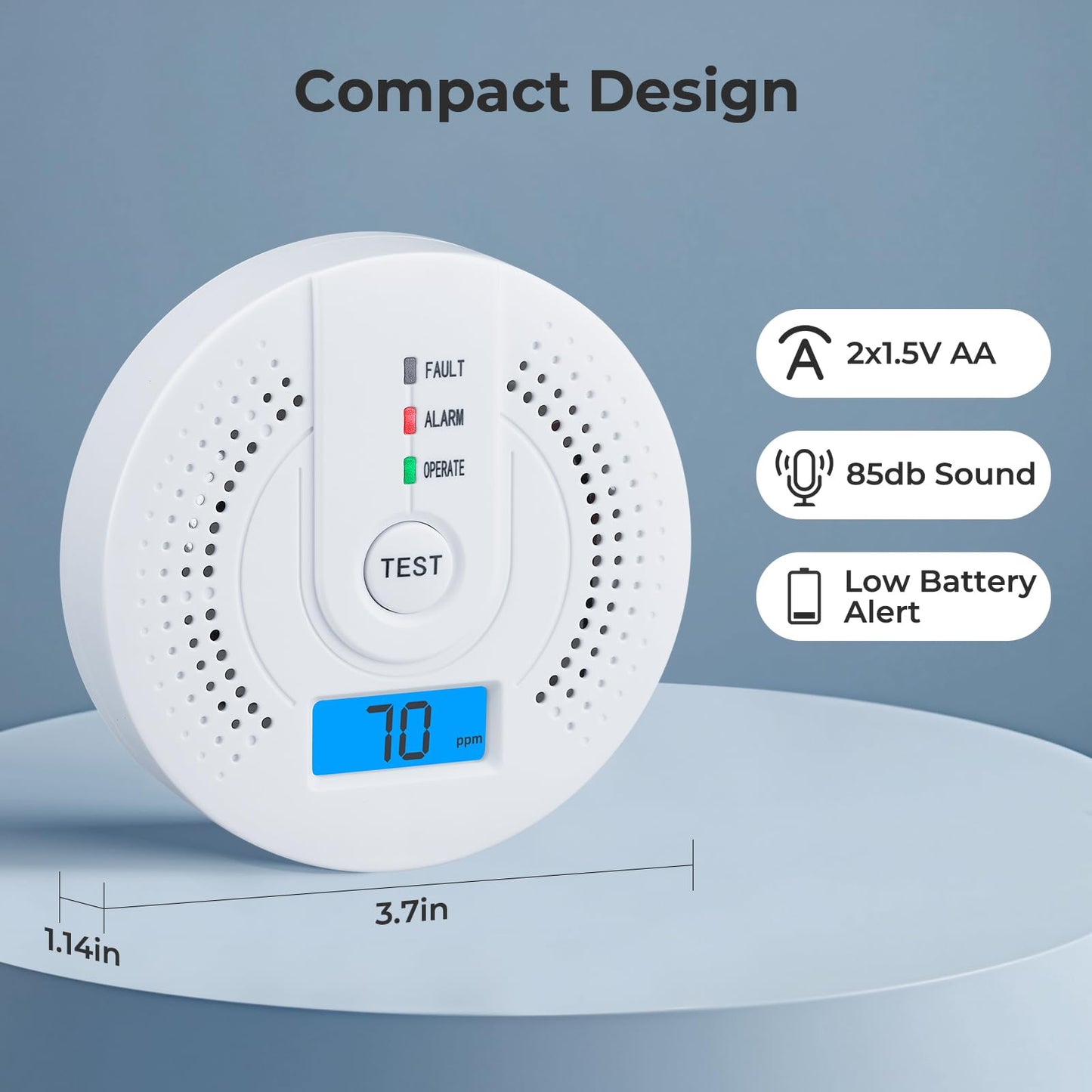 SHYEEH Carbon Monoxide Detectors, CO Detector Battery Operated with Sensitive Sensor, Digital Display and Sound Warning, Portable Carbon Monoxide Detector Alarm JA-995 for Travel, Hotel, Home