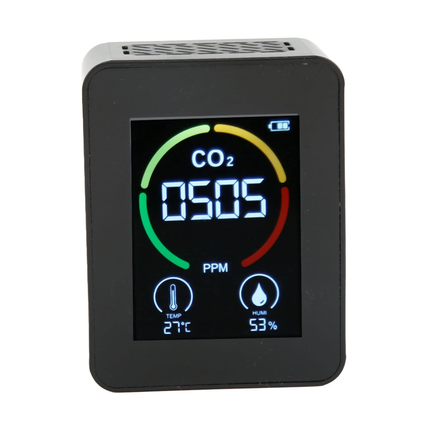 Carbon Dioxide Monitor, Infrared Sensor Ventilation Hole Temperature Humidity Testing Good Heat Dissipation CO2 Detector for Schools (Black)