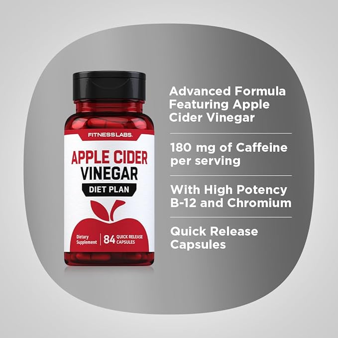 Piping Rock Apple Cider Vinegar Capsules | 84 Pills | with Vitamin B12, Chromium, and Cayenne | Non-GMO, Gluten Free Supplement | by Fitness Labs