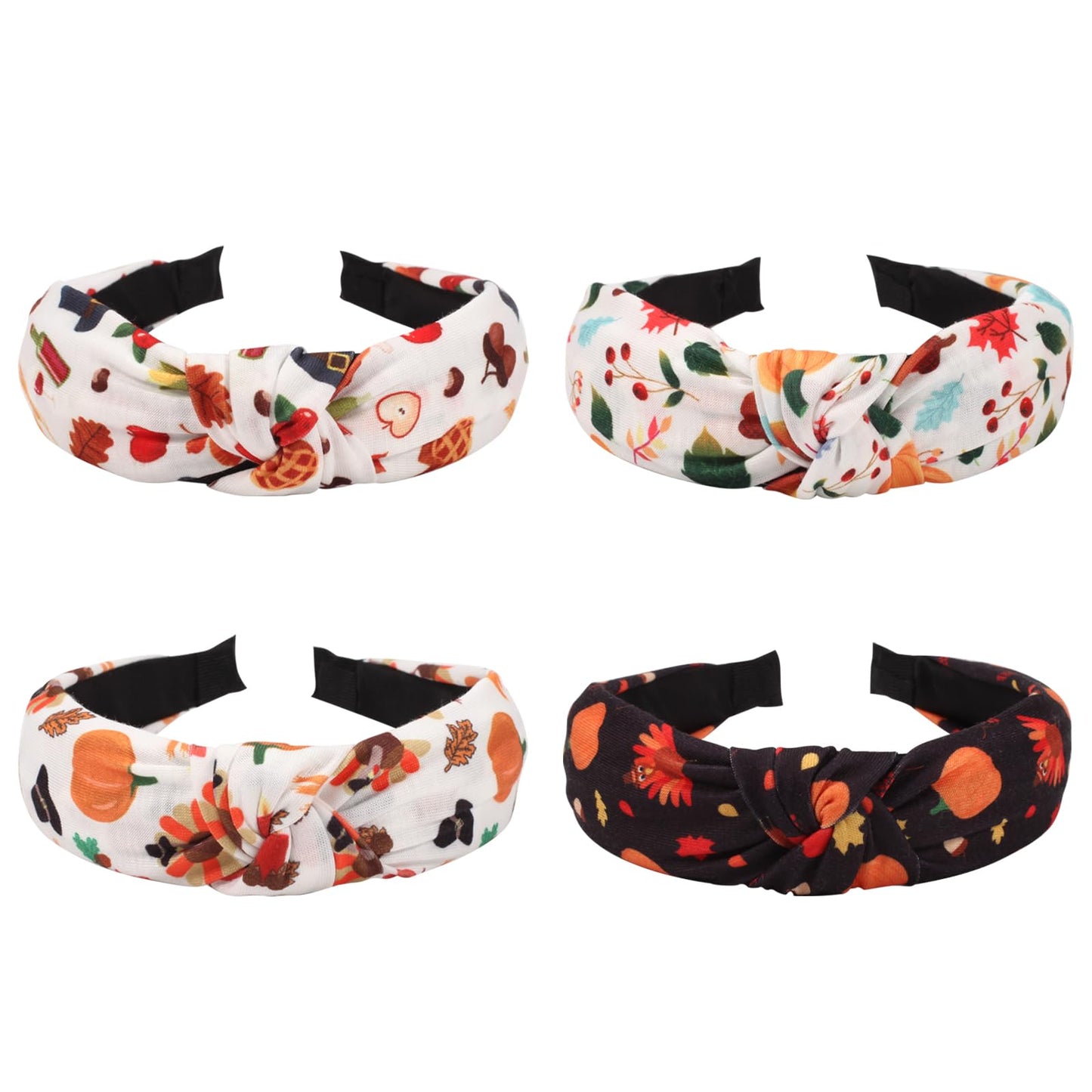 Ardorchid 4PCS Thanksgiving Day Headbands for Women Girls Knot Wide Fall Turkey Hairbands Fruit Hat Pumpkin Corn Non Slip Elasti