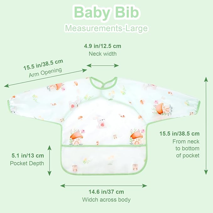 Accmor 4 Pack Long Sleeve Bibs, Baby Smock Waterproof Sleeved Bib Smock for Baby Toddler 6-36 Months