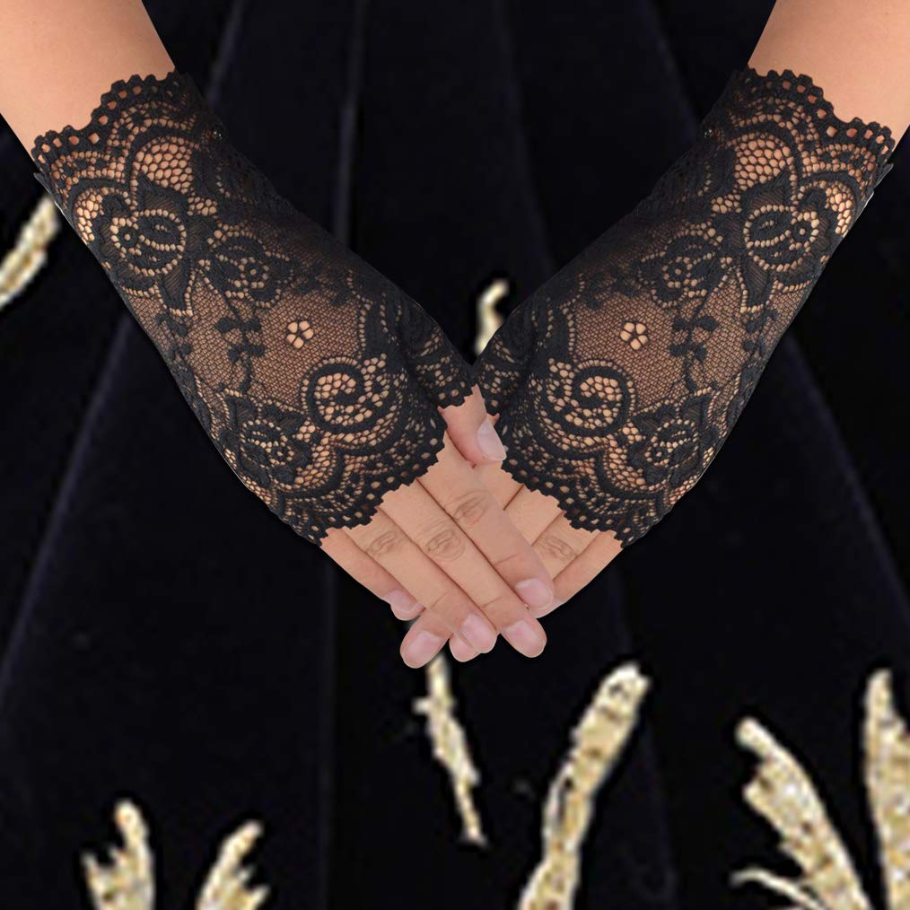 obmwang 2 Pairs Women's Lace Gloves Fingerless Floral Gloves for Bridal Prom Wedding Party Costume Accessories