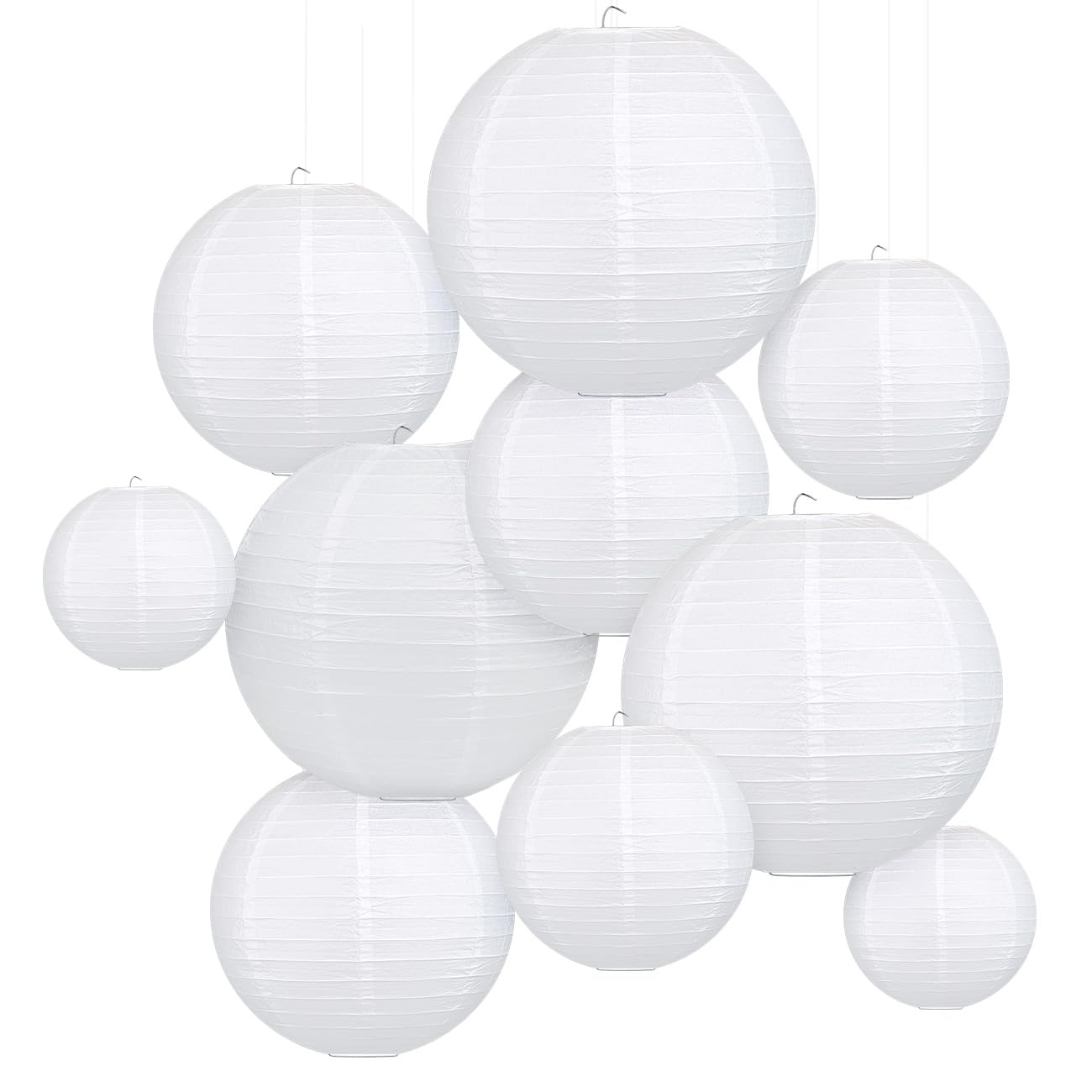 Lihao 10Pcs White Paper Lanterns - Decorative Chinese Lanterns For Weddings, Parties, Baby Showers - Sizes: 6, 8, 10, 12