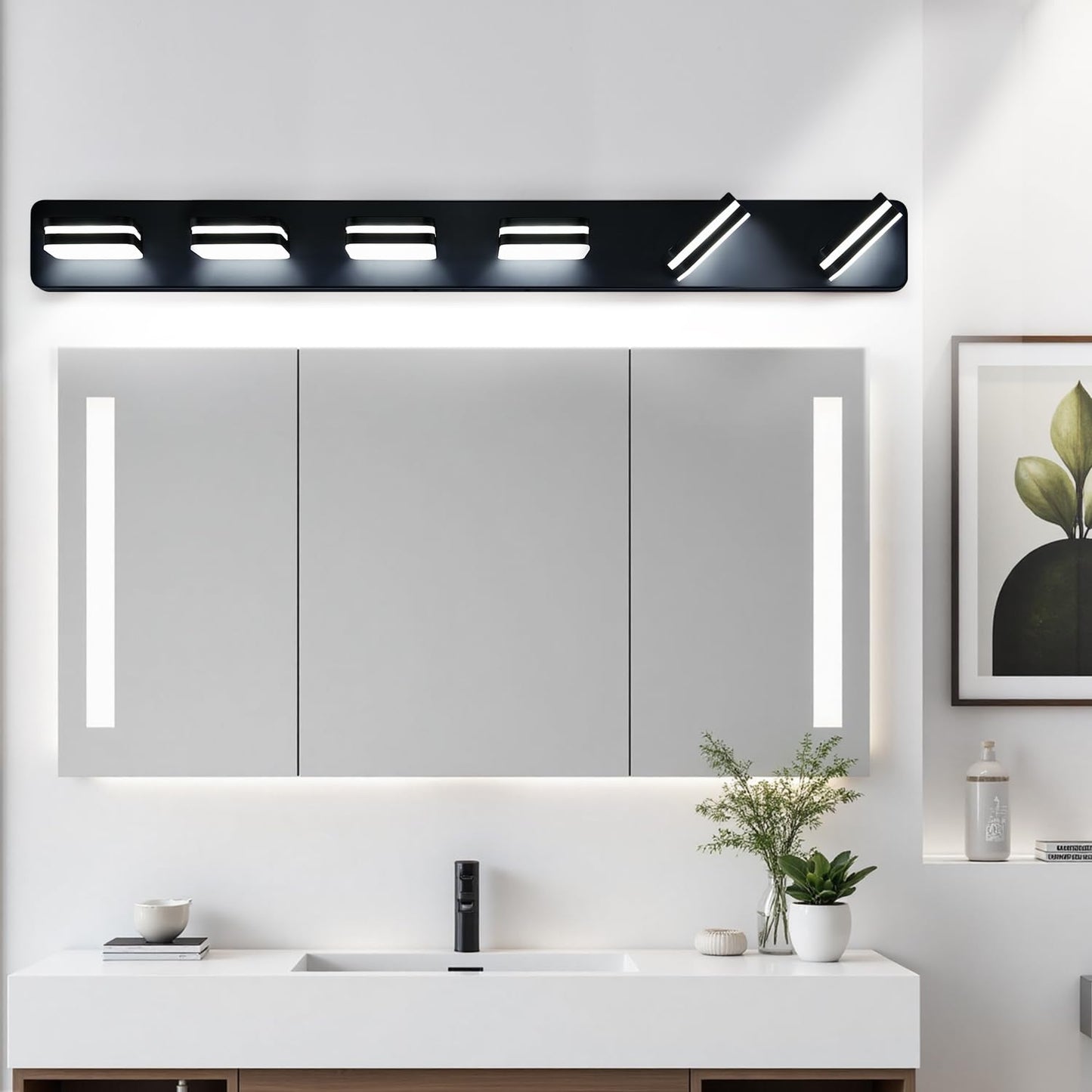 3000Lm Led Modern Bathroom Vanity Light Fixtures  360?Rotate Acrylic Matte Black Vanity Lights For Bathroom  Modern Wall Lighting Fixtures Over Mirror Kitchen Living Room (Natural White Light 5000K)