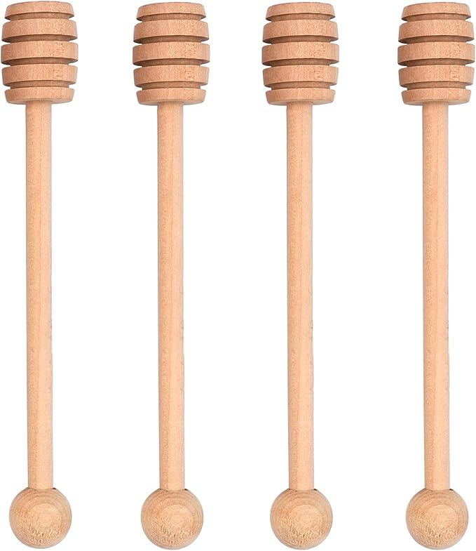 4PCS Honey Mixing Stirrer, 6.3 Inches Wooden Honey Dipper, Smooth Honey Comb Stick, Honey Spoon Collecting Dispensing Drizzling Jam (Round Handle)