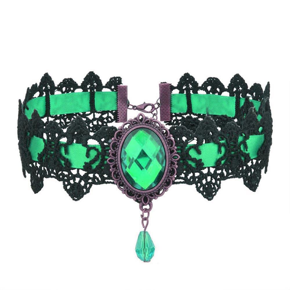 AOCHEE Black Lace Choker Necklace Lace Gothic Choker for Women for Halloween Weeding Costume Party Prom Vampire Choker (Green)