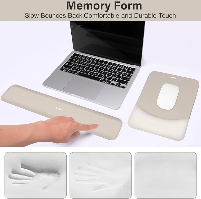 MOSISO Wrist Rest Support for Mouse Pad&Keyboard Set, Rectangular Ergonomic Mousepad Non-Slip Base Home/Office Pain Relief&Easy Typing Pad with Neoprene Cloth&Raised Silicone Lining, Stone Gray
