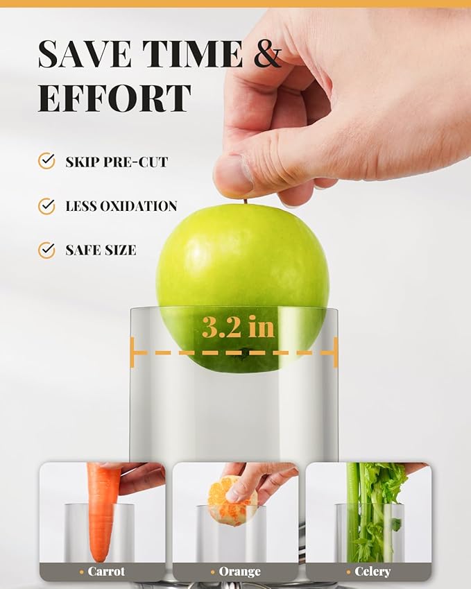 GDOR Powerful 1200W Juicer Machine, 3.2" Wide Chute, Titanium-Enhanced Blade, Heavy-Duty Copper Motor, Dual Speed Centrifugal Juice Extractor, BPA-Free, Silver