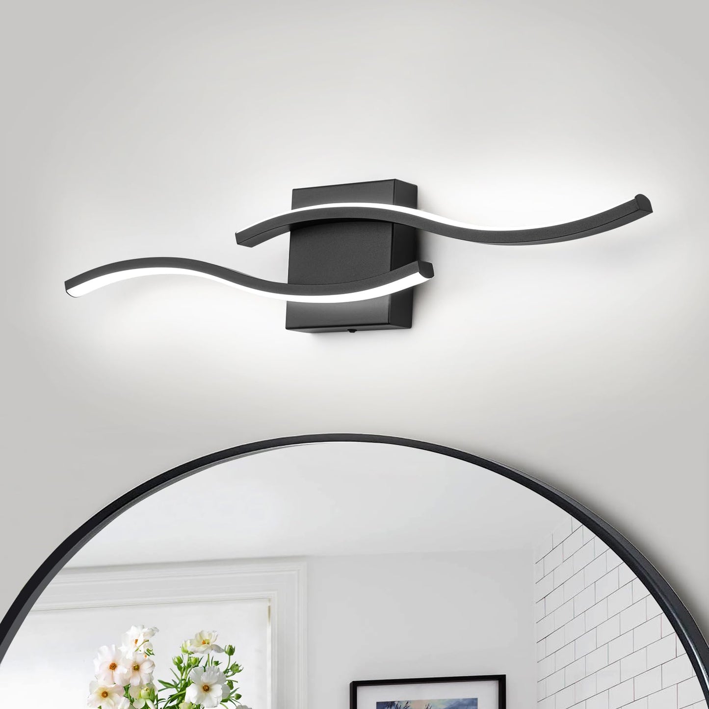 Huoku Dimmable Led Bathroom Vanity Light  24 Inch Modern Black Bathroom Lighting Fixtures Over Mirror Aluminum Wall Sconces Light Fixtures For Living Room Bedroom 6000K White Light