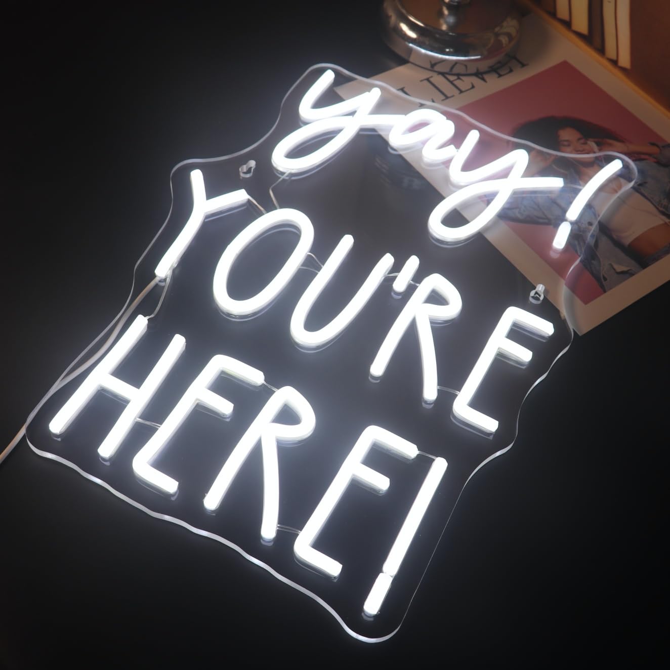 Yay! YouRe Here! Neon Sign  Positive Quotes Decorative Neon Lights For Home Room Classroom Wall Decor  Office Wall Decor Neon Light Sign  Christmas Birthday Gift Thanksgiving Gift(White)