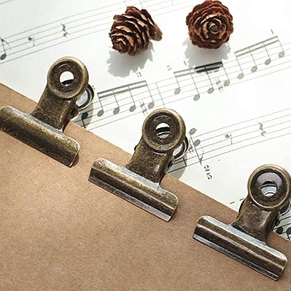 20 Pack Metal Clips with 20 Push-pins for Corkboard,Bulldog Clips for Hanging Pictures,Small Hinge Clips for Crafts,Mini Binder Clips Paper File Clamps for Office School(Bronze,1.2inch)