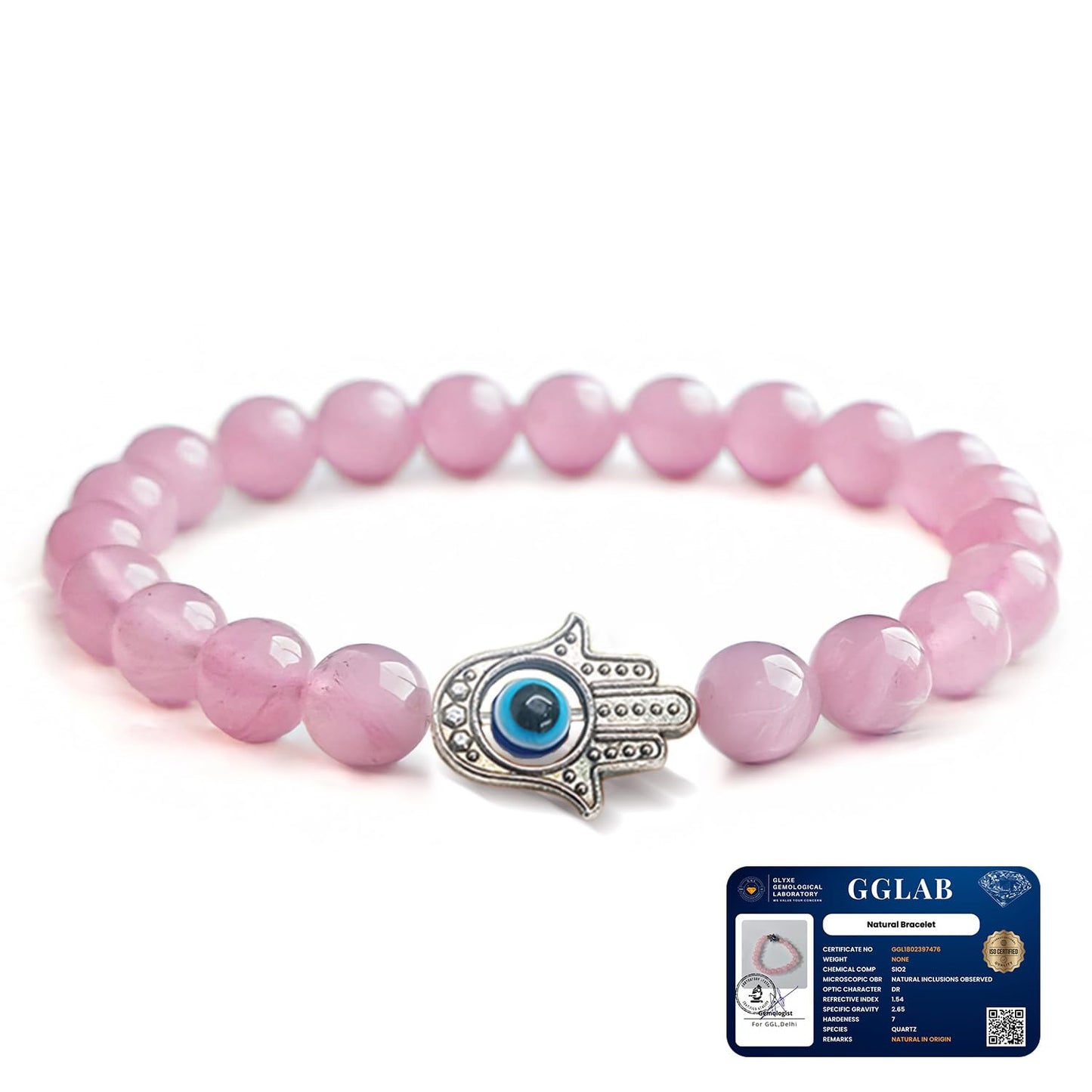Astrotalk Love Attraction with Evil Eye Hamsa Bracelet | Rose quartz bracelet for women| Evil eye bracelet | Astrology Bracelets for Men and Women | Certificate of Authenticity
