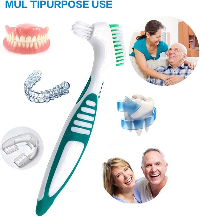 Premium Hygiene Denture Cleaning Brush Set, Multi-Layered Bristles & Ergonomic Rubber Handle, for Denture Care(Purple & Green)