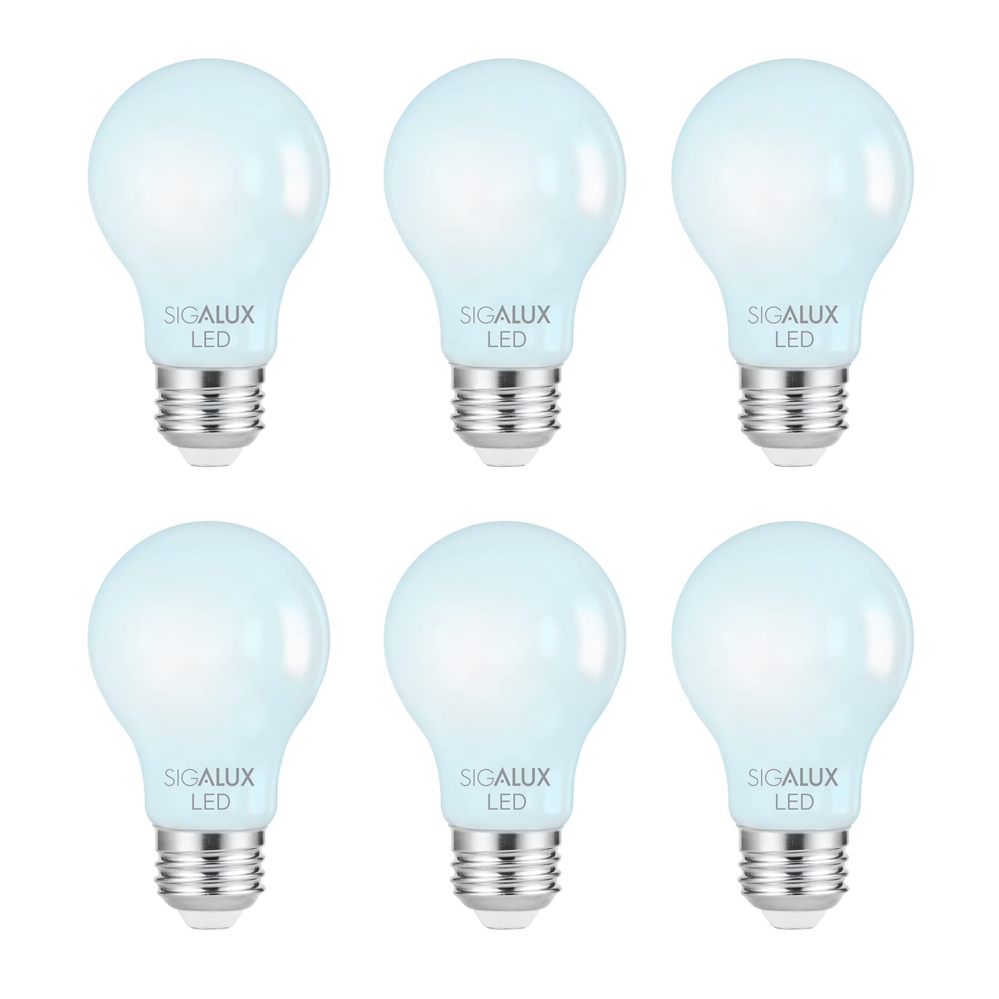 Sigalux Dimmable E26 LED Light Bulb 60W Equivalent, Daylight 5000K, Glass, 6 Count, UL Listed, Model 0089685001