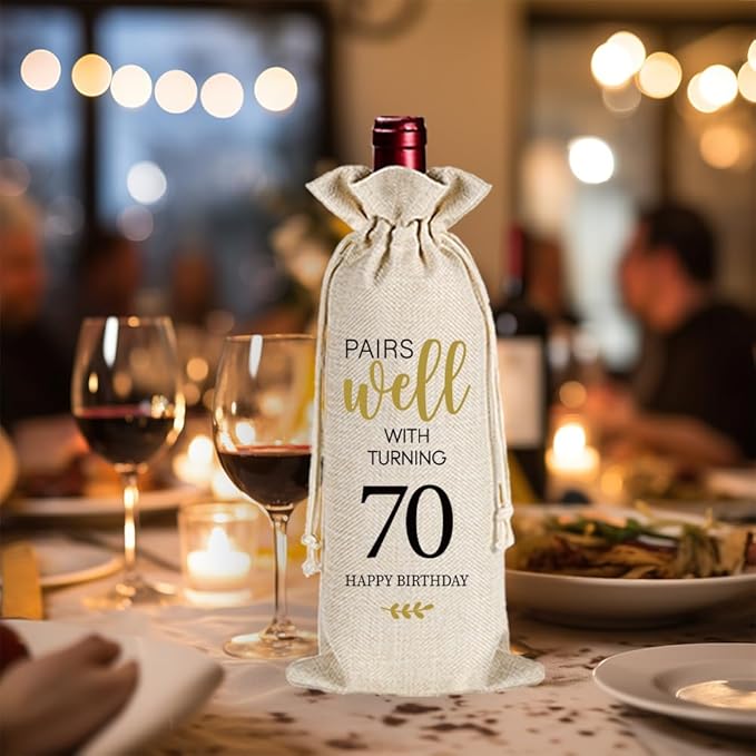 Qubereeree 70th Birthday Gifts for Women Men Funny 70 Year Ago in 1954 Birthday Party Decorations Wine Bags for Mom Dad Grandma Coworker, 70 Year Old Birthday Gifts Vintage 1954 Wine Bag-4