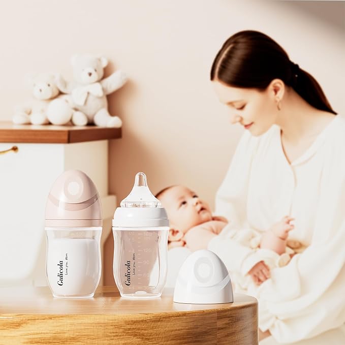 Gulicola Natural PP Baby Breastfeeding Bottles, Medium Flow Nipples (M), 3 Months +, Pink, 8 oz - 2pks